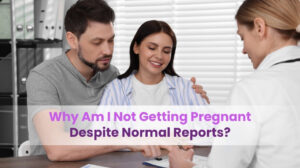 Couple discussing infertility despite normal fertility reports