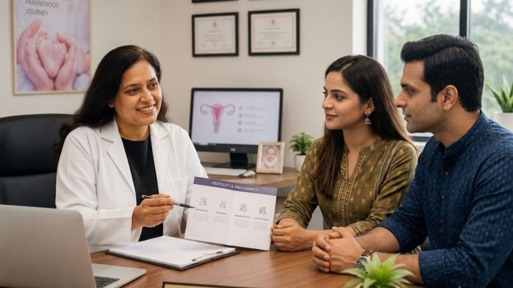 Woman with regular periods discussing difficulty conceiving with a fertility